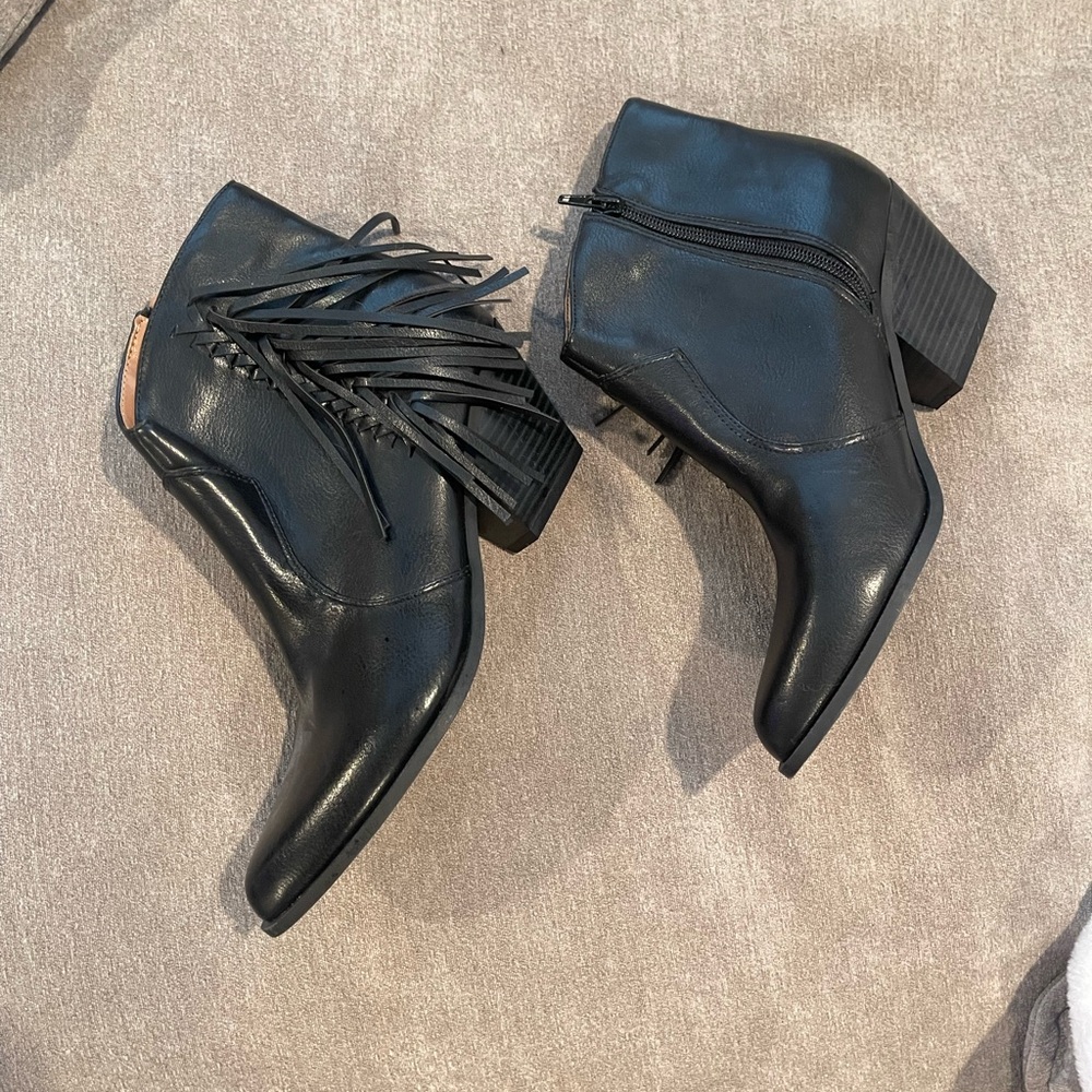 Black Fringe Ankle Boots